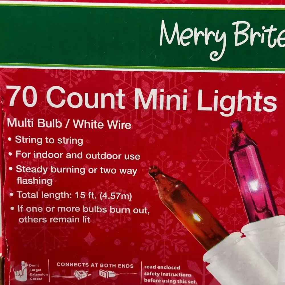 NEW 350 COUNT HOLIDAY CHRISTMAS MINI LIGHTS WHITE WIRE 70 COLORED BULBS PER BOX